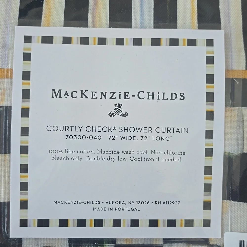 MacKenzie-Childs Courtly Check Shower Curtain with Striped Border,$218.00
